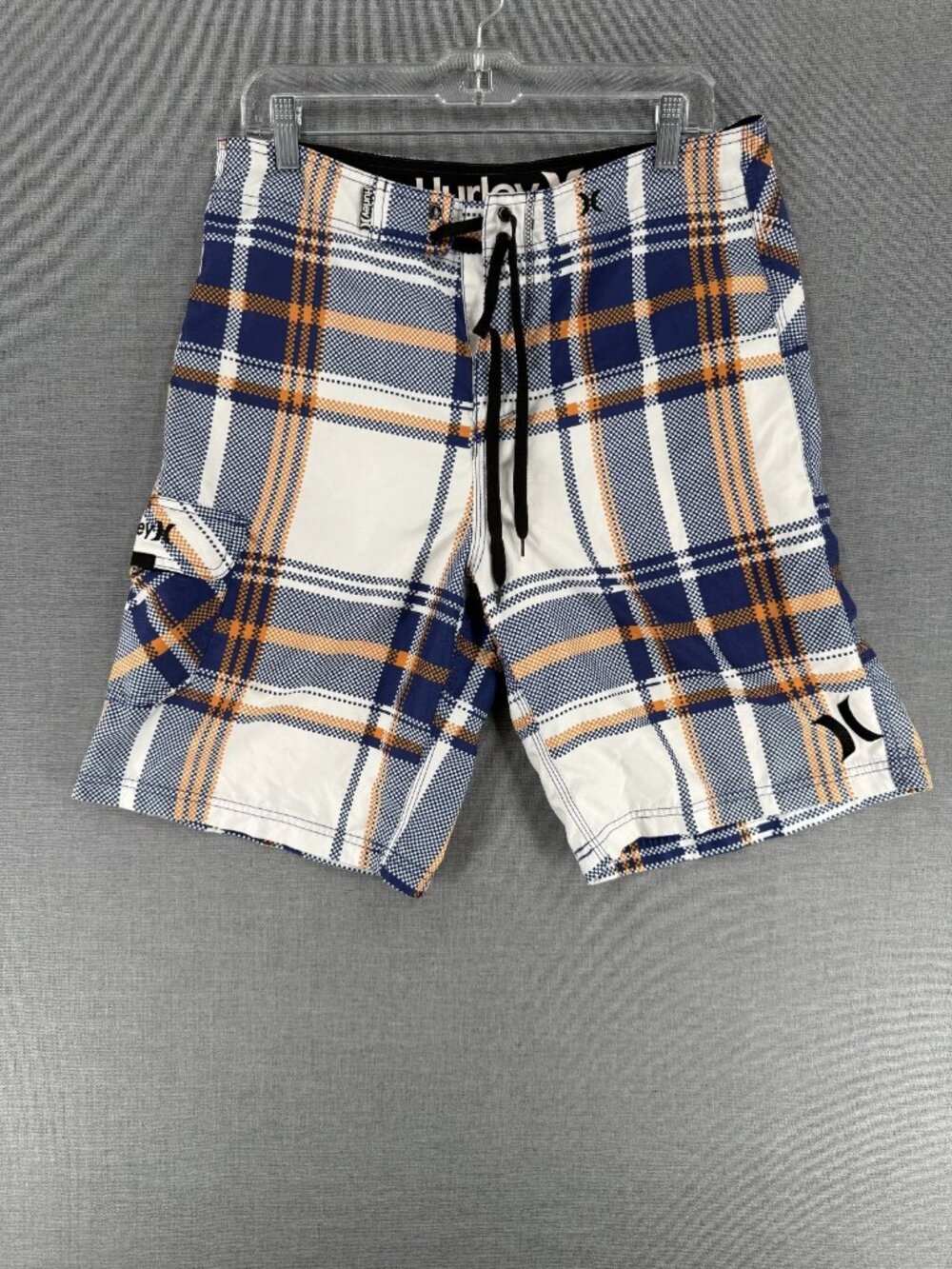 Hurley Board Shorts Plaid Mens 34 10" Checkered Swim Trunks Drawstring Y2K